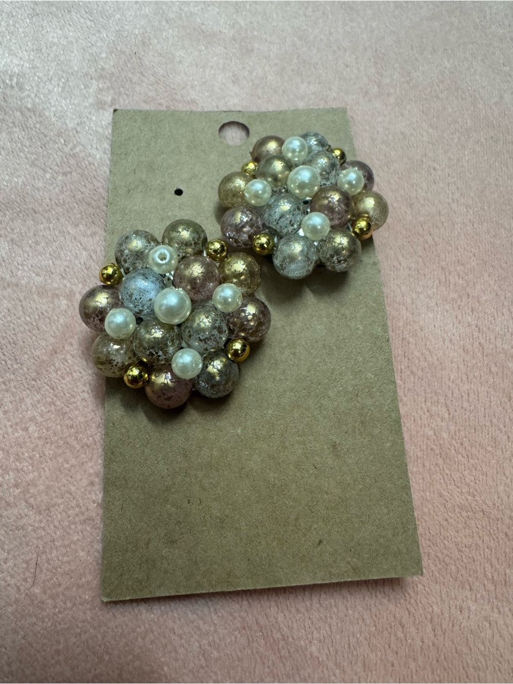 Vintage Bead Cluster Clip On Earrings